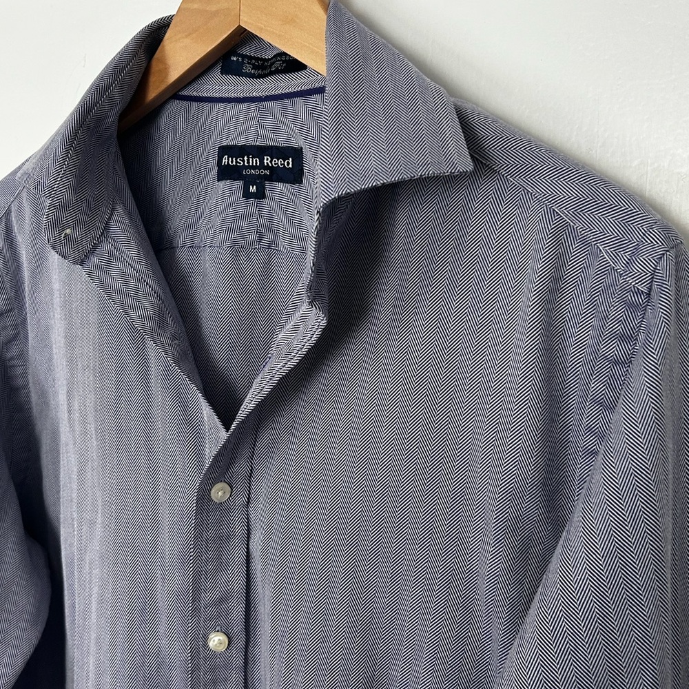 Austin Reed London Men's Size M Vintage 80's 2-Ply Herringbone Button Down Shirt